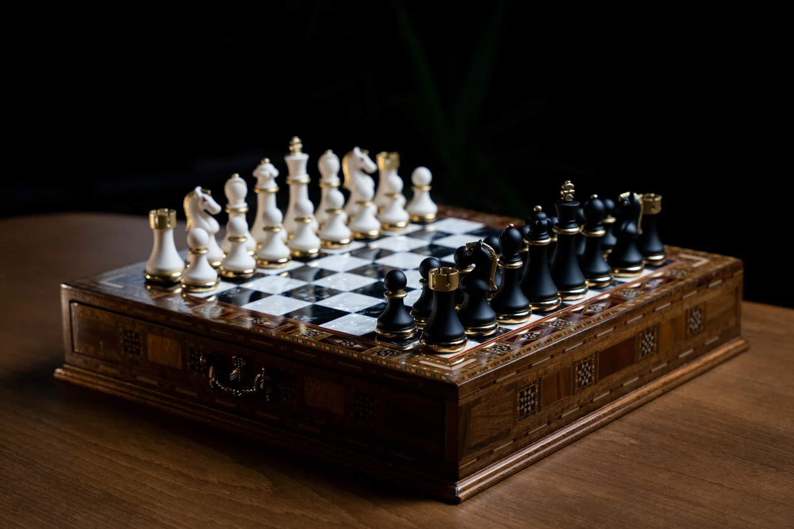 custom luxury chess set with storage units – walnut